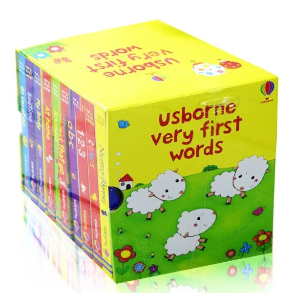 【TH Ready Stock】10 Books Seriers Usborne Very First Words Hardcover Board Book with Box English Picture Children's Book Cognitive Development Preschool Educational Toy Building Vocabulary Learning ...
