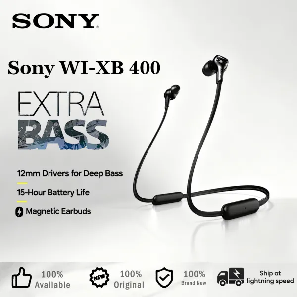 SONY WI-XB400หูฟังสเตอริโอไร้สายบลูทูธ5.0หูฟังสำหรับเล่นกีฬาแฮนด์ฟรีพร้อมไมค์หูฟังเล่นเกมไฮไฟ