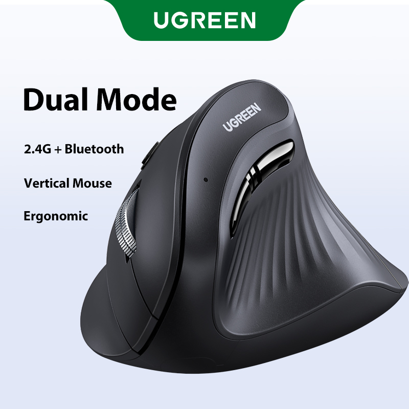 UGREEN Bluetooth Vertical Ergonomic Wireless Mouse 2.4G 4000DPI เมาส์เพื่อสุขภาพ เมาส์แนวตั้งไร้สาย ไร้เสียง for Laptop PC Windows Mac OS Model:25444