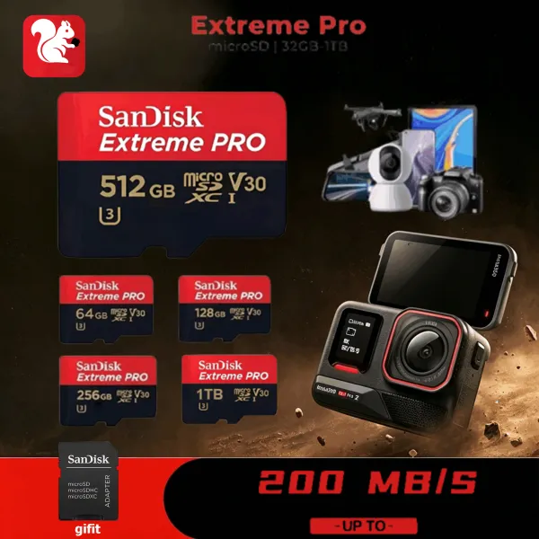SanDisk Extreme Pro microSDXC,128GB 256GB 512GB SQXCD, V30, U3, C10, A2, UHS-I, 200MB/s R, 140MB/s With Adaptor ( SDSQXCD-512G-GN6MA ) ( เมมโมรี่การ์ด ไมโครเอสดี การ์ด )