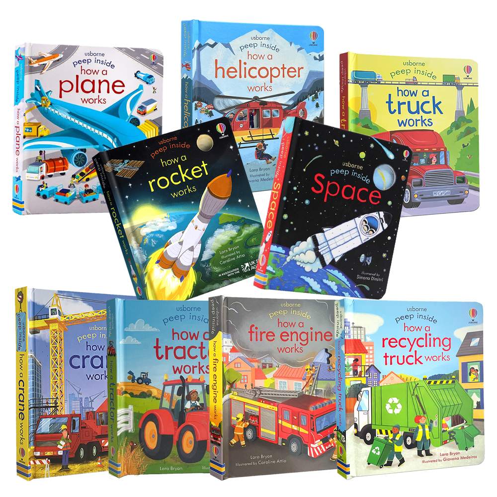 หนังสือเด็ก หนังสือเด็กภาษาอังกฤษ Peep Inside Usborne Activity Book Board Book How Rocket / Plane / Fire Engine / Crane / Recycling Truck Tractor Works Bedtime Storybook Reading English Learning Ma...