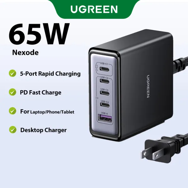 【Nexode】UGREEN GaN 65W 5-Port USB C Fast Charger Adapter for MacBook iPad iPhone 17 16 15 14 Pro Max Samsung S26 S25 S24 Ultra Model: 60194