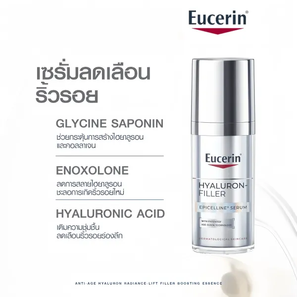 Eucerin hyaluron-filler epicelline serum เซรั่มต่อต้านริ้วรอย ยูเซอริน ลด 10 สัญญาณแห่งวัย ผิวเต่งตึงเรียบเนียน