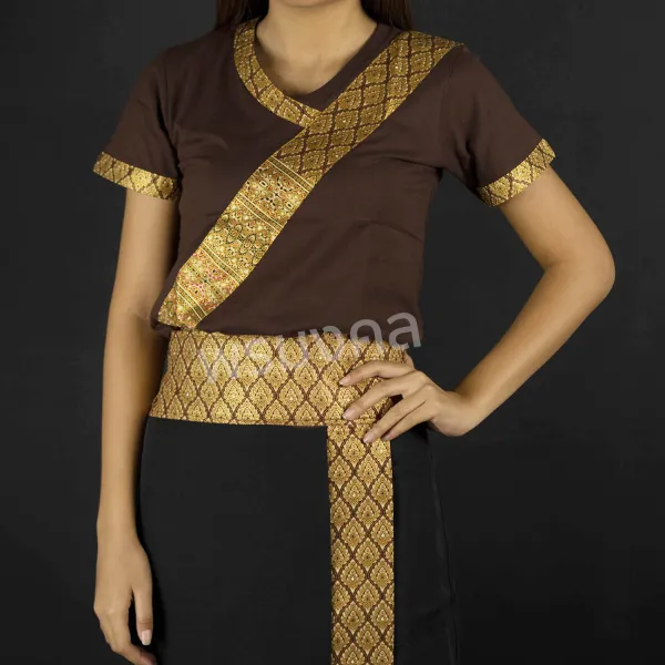 [ลายเฉียง] เสื้อยืดคอวีสปา เสื้อนวด เสื้อยืดแต่งลายไทย ชุดสปา เสื้อไทย สินค้าพร้อมส่ง