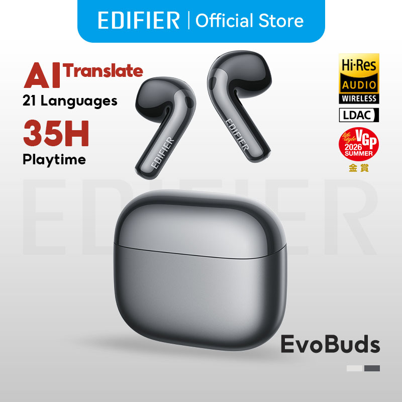 EDIFIER Evobuds TWS Bluetooth V6.1 หูฟัง พร้อมระบบตัดเสียงรบกวนแบบปรับได้ ตัวแปลภาษา AI Hi-Res Audio Wireless เวลาเล่น 36H กันน้ำ IP54 รองรับแอป Edifier Connex