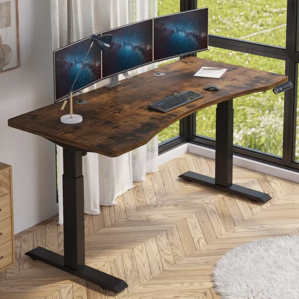 โต๊ะยืนปรับความสูงได้ 1.6M โต๊ะยกไฟฟ้า Height Adjustable Standing Desk Electric Lifting table Double Motor Curved edge desktop