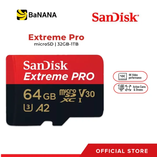 SanDisk Extreme Pro microSDXC, 128GB SQXCD, V30, U3, C10, A2, UHS-I, 200MB/s R, 90MB/s With Adaptor ( SDSQXCD-128G-GN6MA ) ( เมมโมรี่การ์ด ไมโครเอสดี การ์ด )