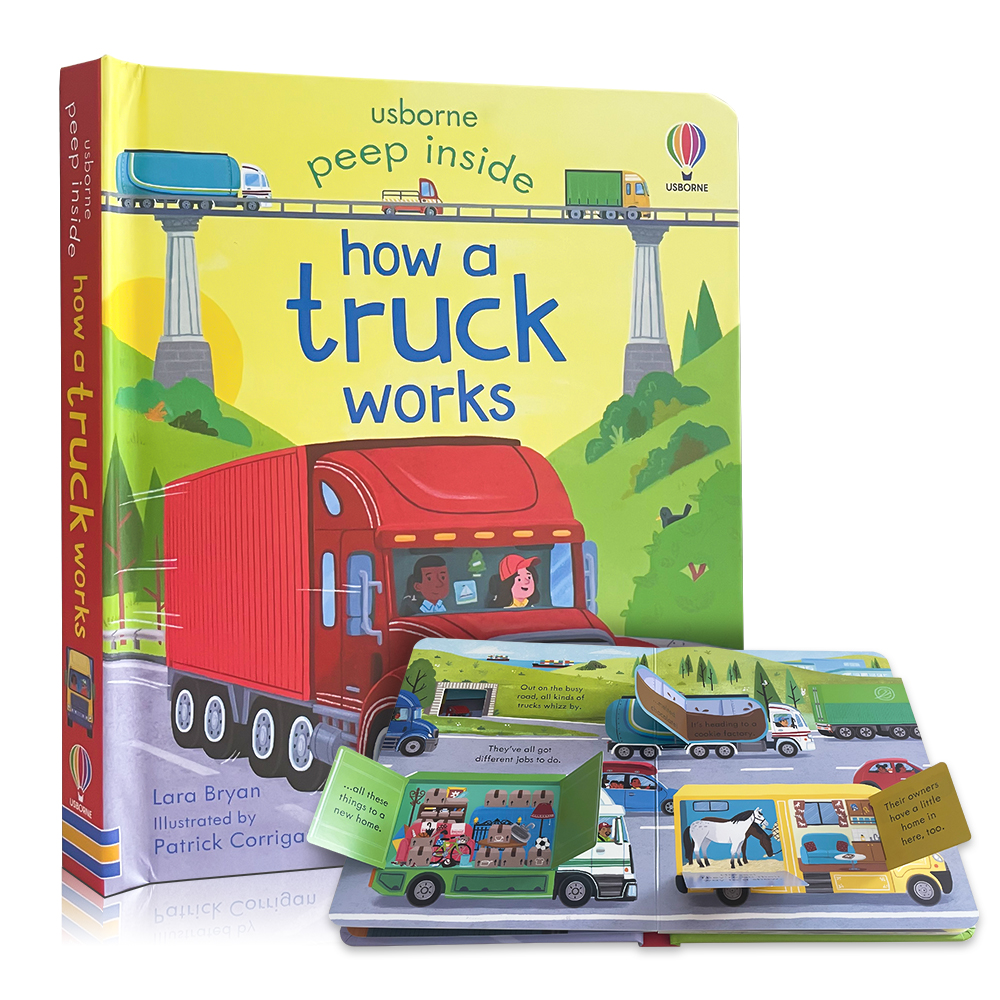 หนังสือ หนังสือภาษาอังกฤษ Usborne Peep Inside Lift-The-Flap - How A Truck Works English Children Books Interactive Montessori Education Board Book for Kids Toddler Bedtime Reading