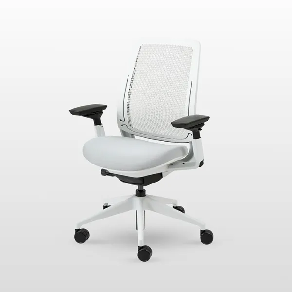 Modernform เก้าอี้เพื่อสุขภาพ รุ่น SERIES 2 พนักพิงกลาง Plastic Air Liveback SEAGULL(ขาว) โครงขาว เบาะผ้าสีเทา เก้าอี้ Steelcase Ergonomic