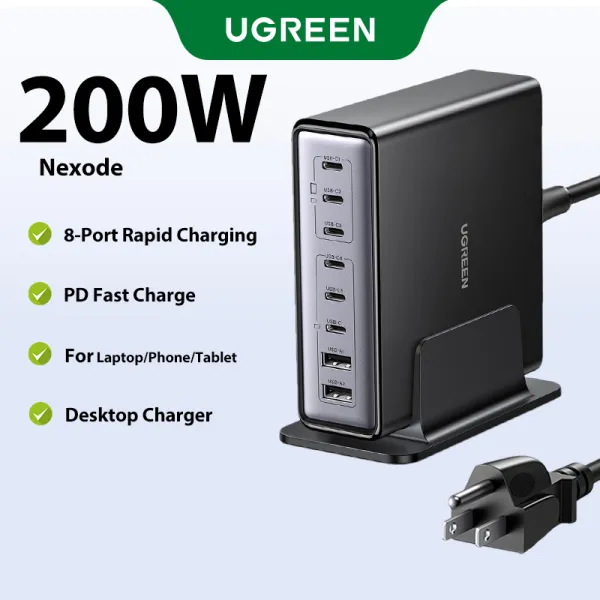 【Nexode】UGREEN GaN 200W 8-Ports USB C Fast Charger Adapter for Laptop MacBook iPad iPhone 17 16 15 Pro Max Samsung S26 S25 S24 Ultra Model: 55323