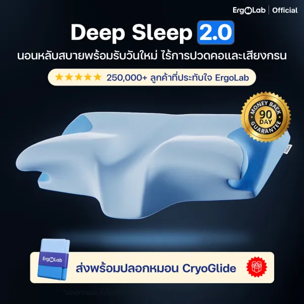 หมอน ErgoLab Deep Sleep 2.0 หมดปัญหาปวดคอ ไม่ต้องกังวลเรื่องกรน เย็นสบาย หลับสบายต่อเนื่องตลอดคืน (คืนเงินใน 90 วัน)