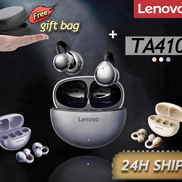 เลอโนโว TA410บลูทูธหูฟังเอียบัดไร้สายต่างหูแบบหนีบ TWS หูฟังบลูทูธ5.4การควบคุมแบบสัมผัสแบตเตอรี่อายุการใช้งานยาวนานพร้อมไมโครโฟน