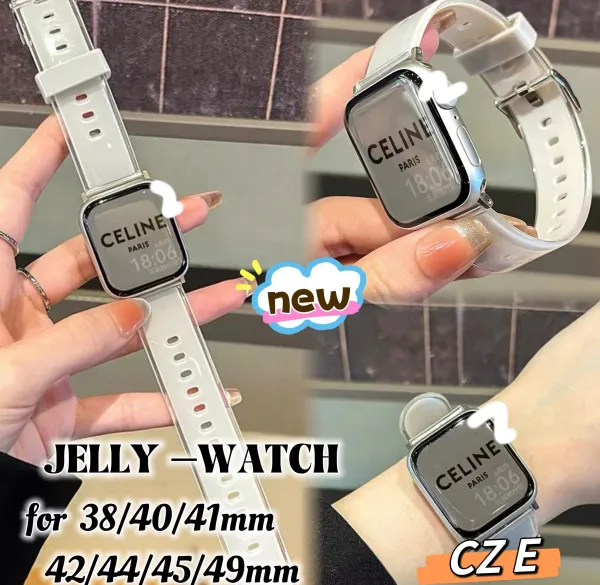 เจลลี่ สายนาฬิกาข้อมือซิลิโคนเจลลี่ นิ่ม แบบใส สําหรับ Apple Watch Series 11 10 9 8 7 6 SE 5 3 4 2 1 iWatch 4 38/40/41 42/44/45/49/46 Ultra 49 มม.