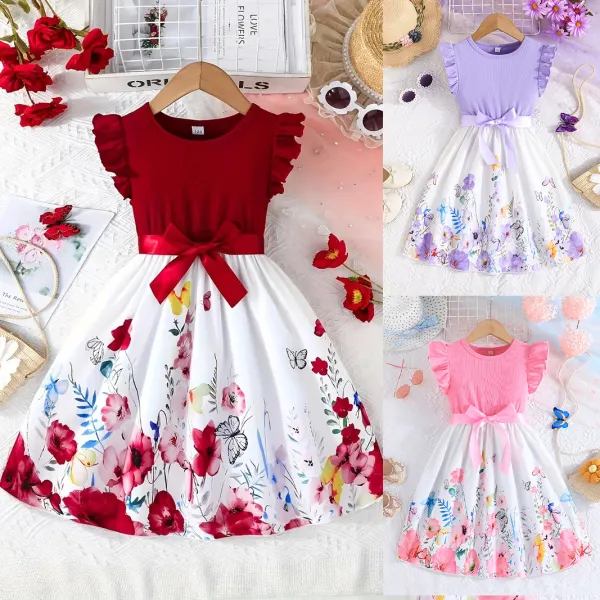 จัดส่งจากไทย เดรสเด็กหญิง 4-10 ปี แขนสั้น ลายผีเสื้อ สีชมพู สำหรับวันเกิด เทศกาลสงกรานต์