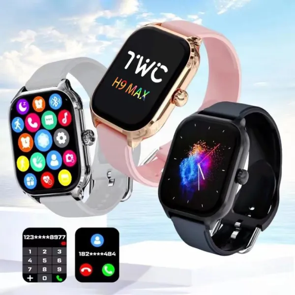 สมาร์ทวอทช์, H9 max, ใหม่ล่าสุด, สำหรับผู้ชายและผู้หญิง, นาฬิกาสปอร์ต, หน้าจอสัมผัส HD 2.01", รับสายและโทรออก, เพลงบลูทู