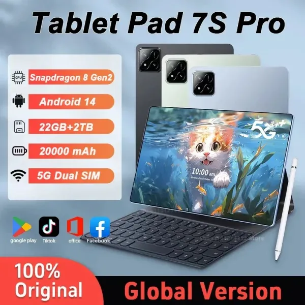 ใหม่Original 2026 Pad 7S Pro Global Versionแท็บเล็ตAndroid 14 Snapdragon 8 Gen 2 22GB + 1TB GPS 5G WiFi Dual SIM 4K HDแท็บเล็ตพีซี