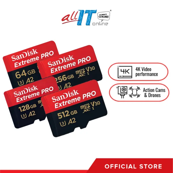 Extreme Pro SanDisk microSDXC,128GB 256GB 512GB SQXCD, V30, U3, C10, A2, UHS-I, 200MB/s R, 140MB/s With Adaptor ( SDSQXCD-512G-GN6MA ) ( เมมโมรี่การ์ด ไมโครเอสดี การ์ด )
