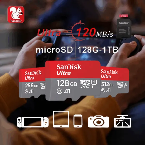SanDisk Ultra Micro SDXC UHS-I 128GB,256GB,512GB ความเร็วอ่านสูงสุด 150 MB/s U1 A1 (SDSQUAC)
