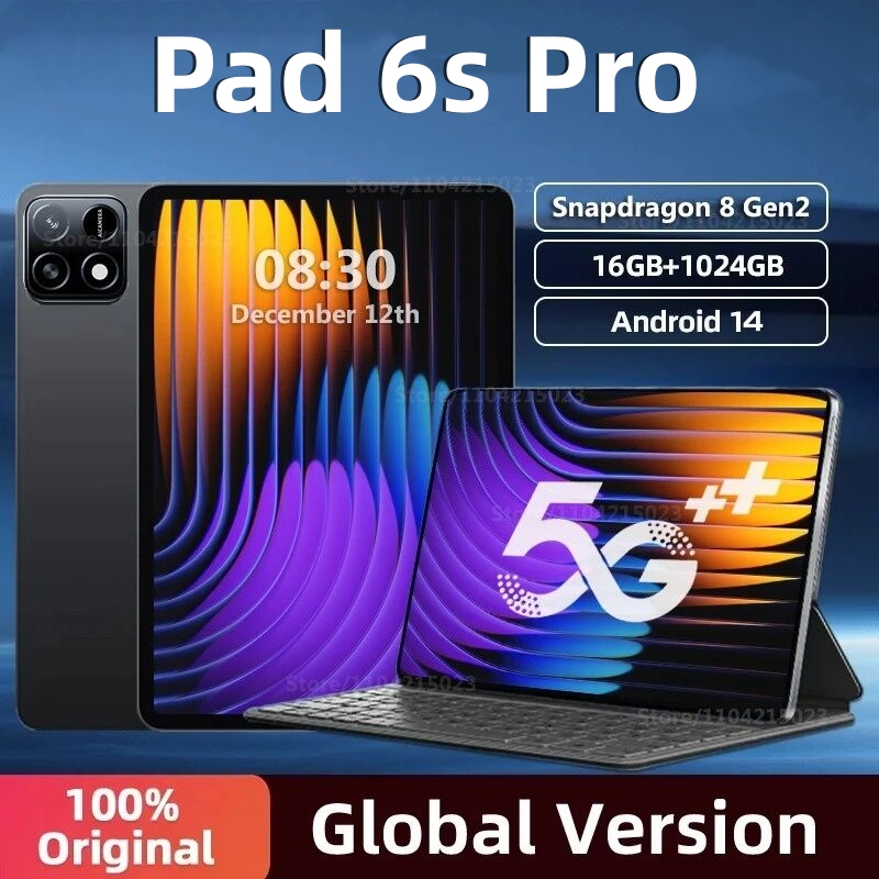 (รับประกัน 3 ปี +COD)2026 แท็บเล็ตเดิมทั่วโลก Android 14 Pad 6s Pro Snapdragon แท็บเล็ต 16GB 1TB 5G สองซิมการ์ด WiFi HD 4K แท็บเล็ต