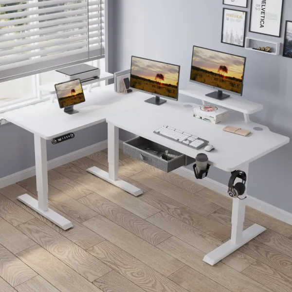BilBil 63 inches 1.6M L Shape Electric Standing Desk Multi-functional electric Lift Table With Drawer Height adjustable table
