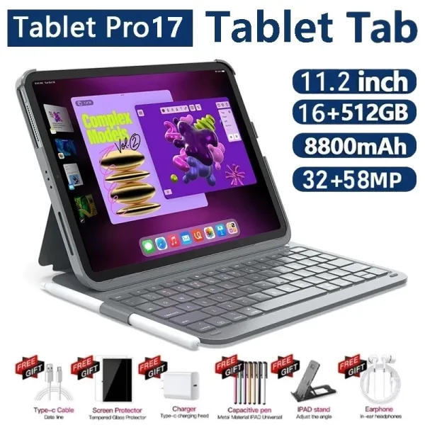 2026 แท็บเล็ตใหม่ Pro17 Max HD 5G 11.2inch 16GB + 1024GB ซิมคู่ / Wifi การเรียนรู้มือถือ PC แท็บเล็ต 4K COD