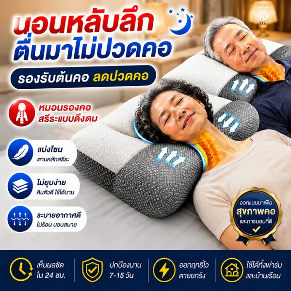 หลับได้ภายใน 1 วินาที หมอนเพื่อสุขภาพ หมอนรองคอ นอนหลับสบาย นุ่มนวลน่าสัมผัส ป้องกันไรฝุ่น บรรเทาอาการปวดคอ หมอนหนุนเพื่อสุขภาพ ช่วยลดการกรน ไม่ยุบตัว หมอนสุขภาพคอ หมอนนอน หมอนรองรับเพื่อสุขภาพ