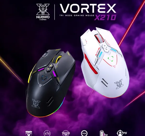 เมาส์เกมมิ่งไร้สาย X210 VORTEX ดีไซน์เพื่อเกมเมอร์ เชื่อมต่อแบบ Tri-Mode ไฟ RGB Lighting
