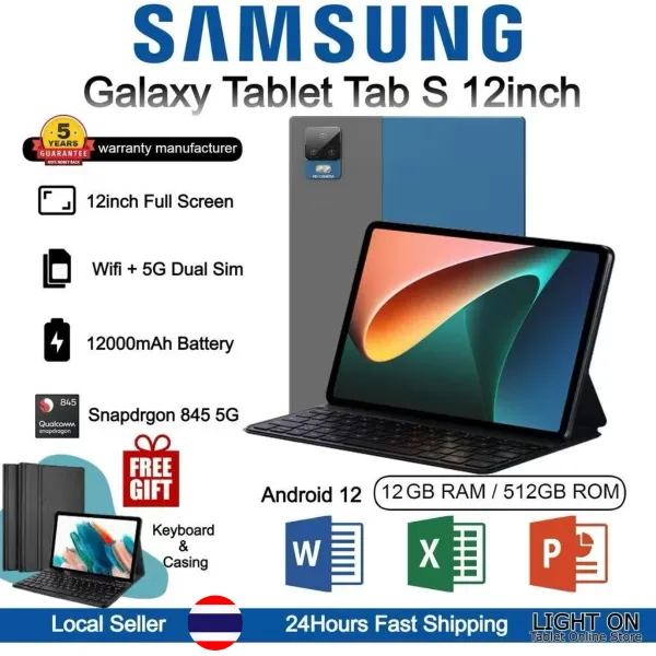 🔥โปรโมชั่นสุดคุ้ม🔥 แท็บเล็ต Samsung Galaxy Tab S 12นิ้ว | RAM 16GB + ROM 512GB | แท็บเล็ตอัจฉริยะ Android12 Wi-Fi + SIM