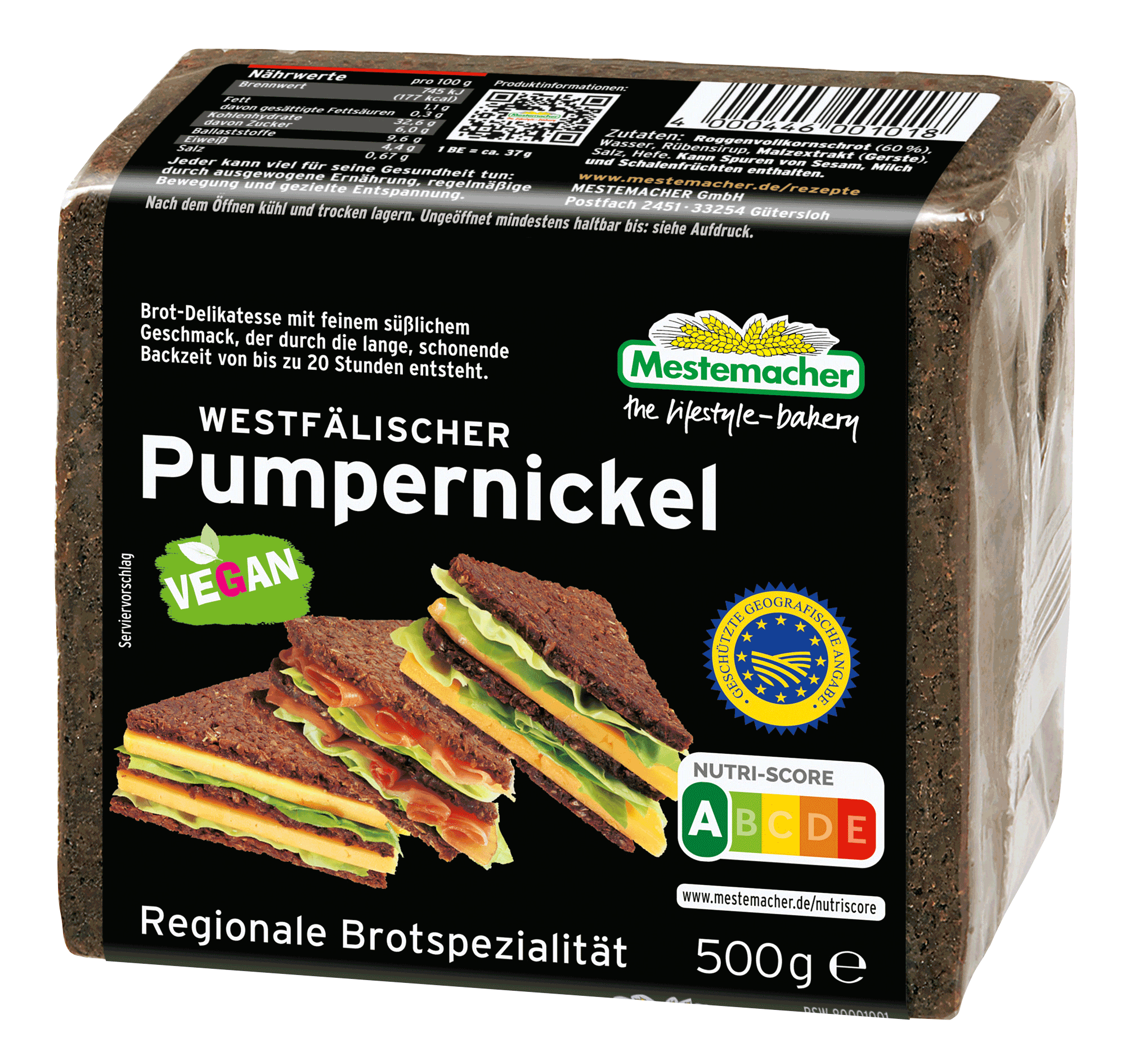 Mestemacher Westphalian Pumpernickel black Rye Bread Vegan 500g - Healthier Choice, Organic, Fresh Sliced Bread - Mestemacher Brot echt westfaelischer Pumpernickel 500gr