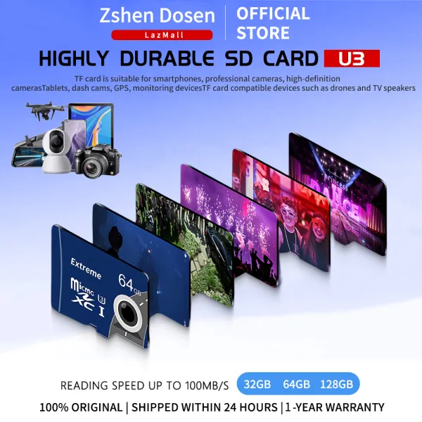 Zshen Dosen 128GB Supreme Microphone การ์ด SD UHS-I SDXC Class 10 (ความเร็วสูงสุด 164MB/s) 32GB 64GB การ์ดหน่วยความจำเดิม