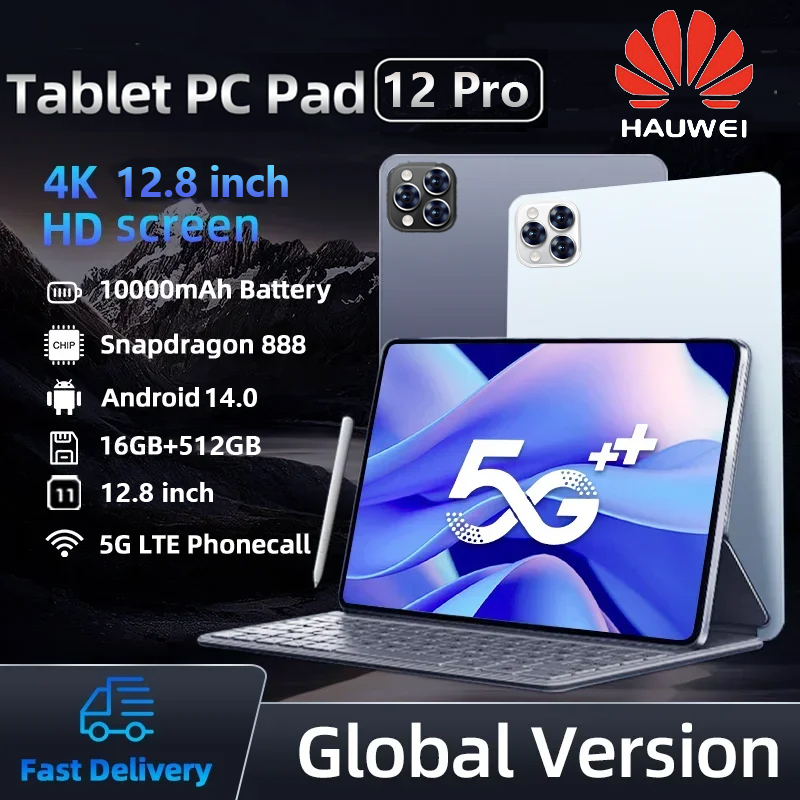 【รับประกัน 1 ป】2025ใหม่ Hauwei 12 Pro 12.8 นิ้ว แท็บเล็ต ของแท้ 4g/5G แท็บเล็ตโทรได้ Screen Dual Sim Tablet RAM16GB ROM1TB Full HD แท็บเล็ตราคาถูก เสียงคุณภาพสูง รับประกันสินค้า Andorid 14.0 แท็บเล...