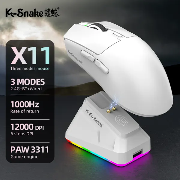 K-Snake X11 Wireless Mouse Games เมาส์ไร้สาย RGB Bluetooth/2.4G 6 โหมด/DPI Iการชาร์จด้วยฐานแม่เหล็ก For PC แล็ปท็อป MAC IPAD