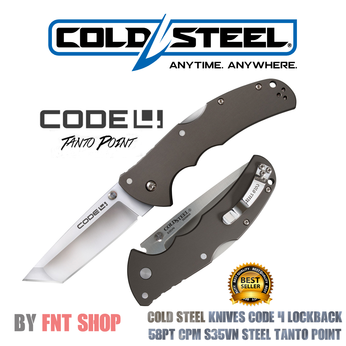มีดพับ มีดพก มีดเดินป่า Cold Steel Code 4 Tanto point 3.5" S35VN Razor-Sharp Blade 5" 6061 Aluminum Handle Everyday Carry Tactical Folding Knife w/Tri-Ad Locking Mechanism