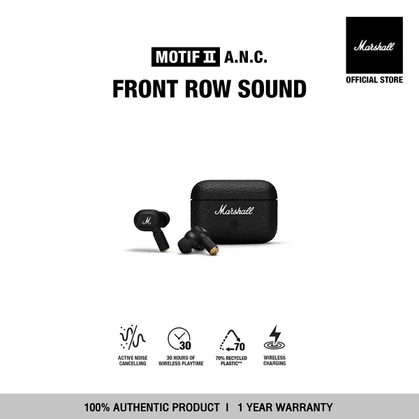 MARSHALL MOTIF II A.N.C. BLACK - ส่งฟรีทั่วไทย (หูฟังตัดเสียงรบกวน, หูฟังบลูทูธไร้สาย, หูฟังบลูทูธ, หูฟัง Marshall ของแท้)