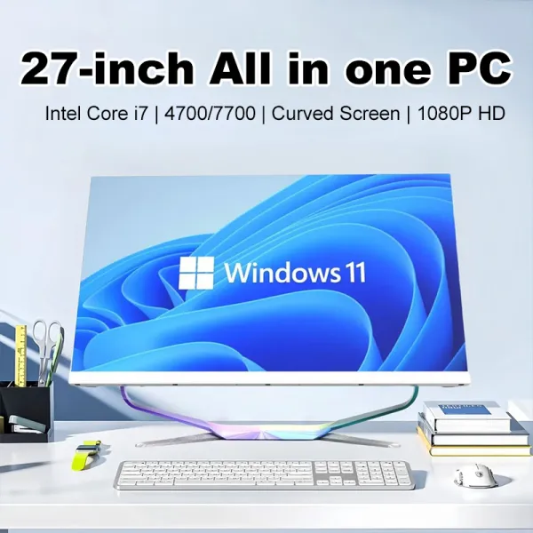 All In One PC 27 นิ้ว Intel Core i7 RAM16G SSD 512GB All In One Desktop computer แล้ว โฮมออฟฟิศการเรียนรู้เกมเดสก์ท็อปครบชุด Windows 11