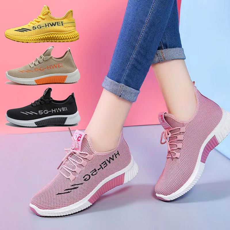 รองเท้าผ้าใบ รองเท้าวิ่ง ลาย HWE-5G ผ้าใบผู้หญิง ลำลอง ทรงสลิปออน รองเท้าผ้าใบแฟชั่น