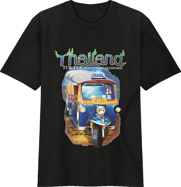 เสื้อยืดคอกลมเสื้อยืดไทยแลนด์ พิมพ์สกรีน ลายตุ๊กๆ Tuk Tuk No.979 Souvenir Thai T-shirt Gift ของฝากต่างชาติ Bigsize เสื้อคนอ้วน Cotton S-5XL