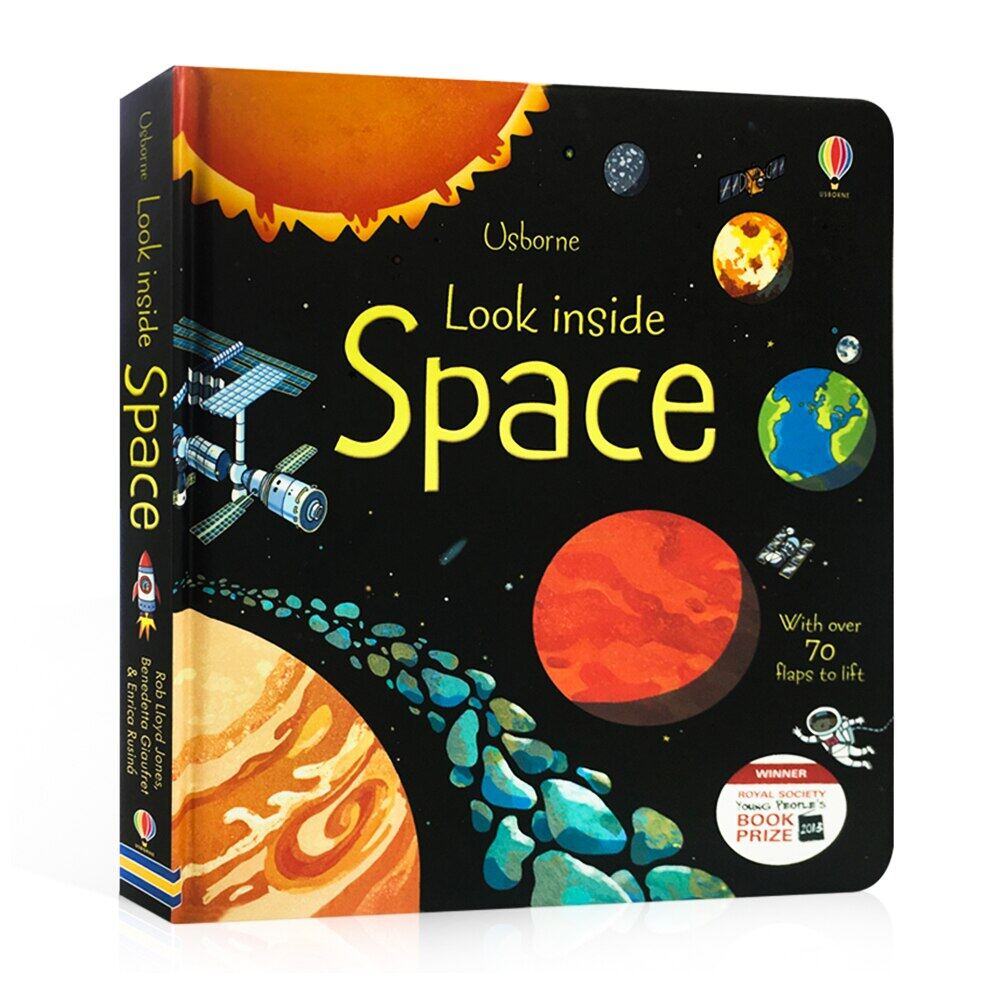 หนังสือภาษาอังกฤษ Usborne Look Inside Space Lift-The-Flap Interactive Montessori Education Board Book English Children Book Bedtime Reading Storybook for Kids Early Reading Learning สามมิติ นิทานภา...