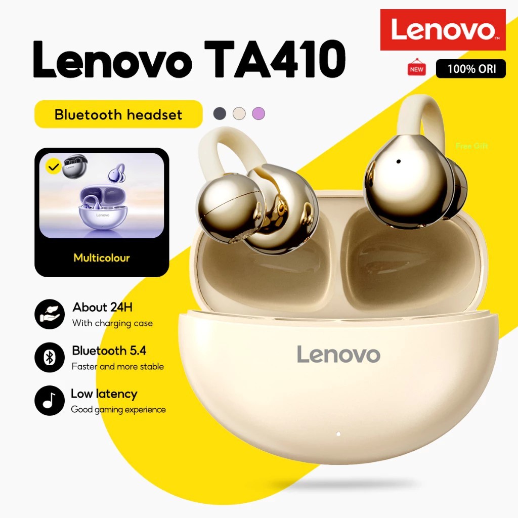 เลอโนโว TA410บลูทูธหูฟังเอียบัดไร้สายต่างหูแบบหนีบ TWS หูฟังบลูทูธ5.4การควบคุมแบบสัมผัสแบตเตอรี่อายุการใช้งานยาวนานพร้อมไมโครโฟน