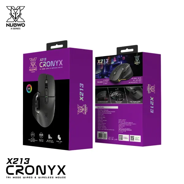 Nubwo Gaming Mouse X213 CRONYX Tri-Mode 2.4GHz Wireless/Bluetooth 5.0/USB Type-C เหมาะสำหรับสายเกมมิ่ง (ประกัน 2 ปี)