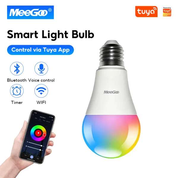 MeeGoo Tuya WiFi+Bluetooh Smart Bulb RGB 9W E27 Dim LED หลอดไฟอัจฉริยะหรี่ 16 ล้านสี Alexa Voice Control