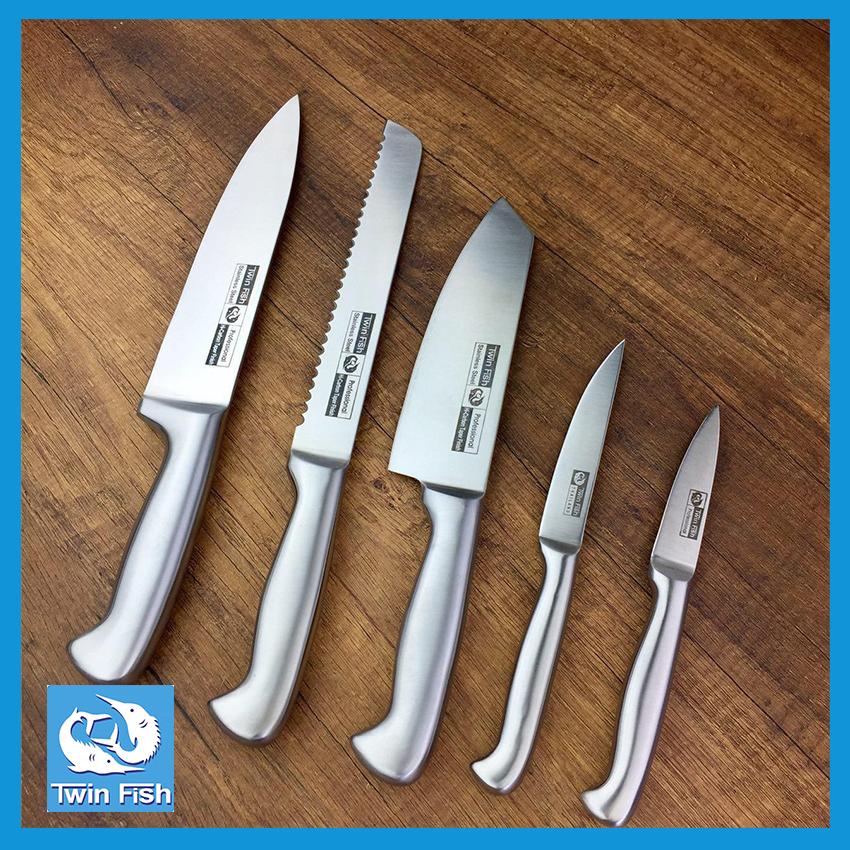 [ส่งไวจากไทย] 5ชิ้น ชุดมีดครัวสแตนเลส เซตมีดทำครัวมีดหั่น มีดเชฟ มีดปอก มีดแล่ มีดอเนกประสงค์ Fortress แบรนด์Twin Fish รุ่น 61