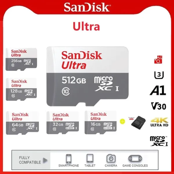 Micro SD Card SanDisk Ultra 32GB/128GB/256GB/512GB/1TB Class 10 UHS-I ของแท้ - TF Card รองรับ 4K กล้องติดรถ กล้องวงจรปิด