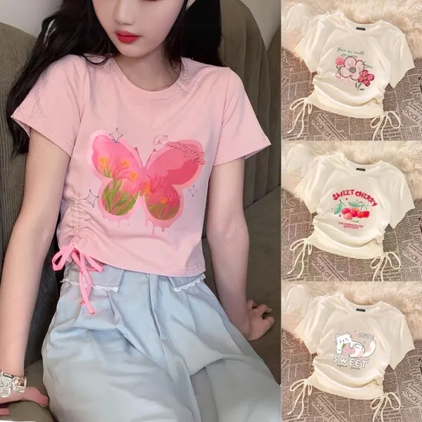 【จัดส่งจากประเทศไทย】เสื้อยืดแขนสั้นเด็กผู้หญิงสไตล์เกาหลีรุ่นใหม่ ชุดเด็กผู้หญิง เด็กผู้หญิง