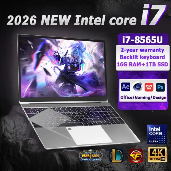 แล็ปท็อปใหม่เอี่ยมแกน intel i7-8565U แล็ปท็อป Full HD ขนาด 15.6 นิ้ว, 16G + 1T/2T, ปลดล็อคลายนิ้วมือ, คีย์บอร์ดเรืองแสง, USB3.0