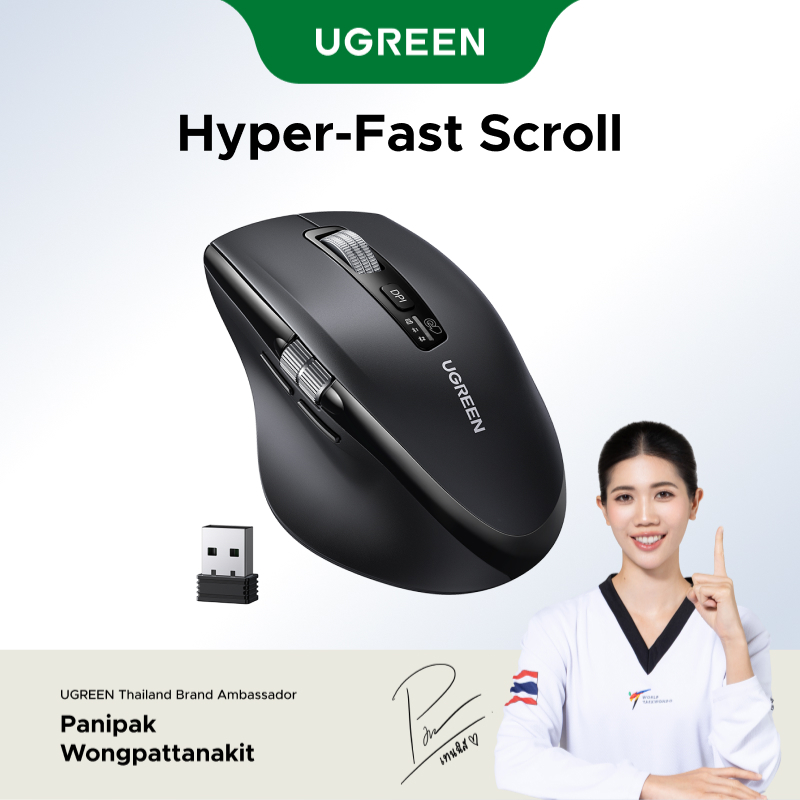 Ugreen Hyper-Fast Scroll เมาส์ไร้สายบลูทูธ 5.4 2.4G Ergonomic 5000DPI สําหรับ MacBook แท็บเล็ตแล็ปท็อปคอมพิวเตอร์ PC เม้าส์