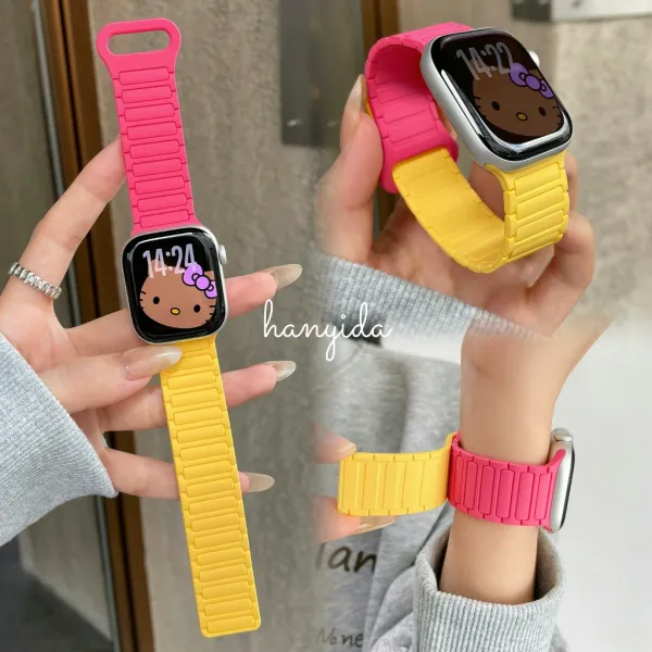 สายนาฬิกาสปอร์ตแม่เหล็กซิลิโคนทูโทนสายถักแม่เหล็กสําหรับสาย Apple Watch iseries11 10 987654321, SE3, SE2, Ultra, Ultra2 49mm 46mm 41mm. 45mm 44mm 42mm 40mm 38mm w