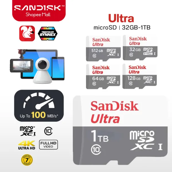 (ส่งไว) SanDisk Ultra Micro SD Card 32GB 64GB 128GB 256GB 512GB 1TB Class10 ของแท้ กล้องวงจรปิด โทรศัพท์ TF Card