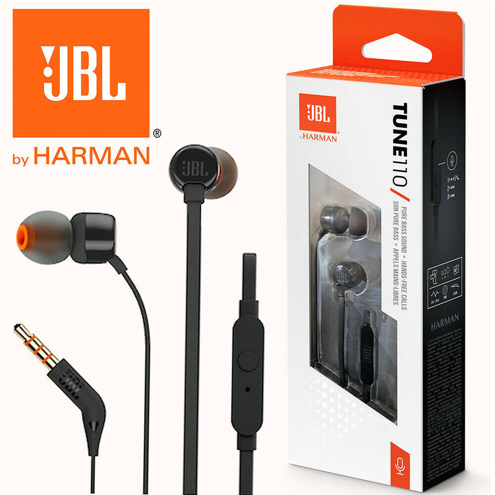 Original for JBL T110 In Ear Earphones 3.5mm Jack Wired Harman Gaming Headset with Microphone Control Pure Sound Bass Earbuds