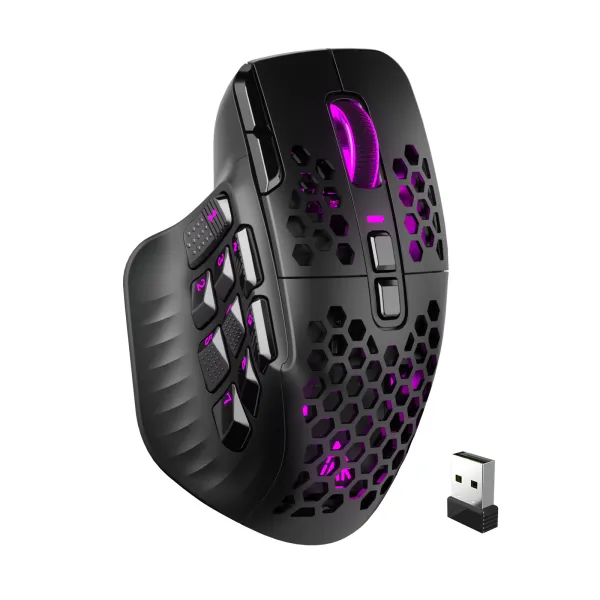 SOLAKAKA SM809 PRO MMO เมาส์สำหรับเล่นเกมส์ไร้สายบลูทูธ2.4G มีสาย Tri-Mode ออกแบบตามหลักสรีรศาสตร์สูงถึง2400DPI คีย์ด้านข้างที่กำหนดเองแทนที่ด้วย DIY